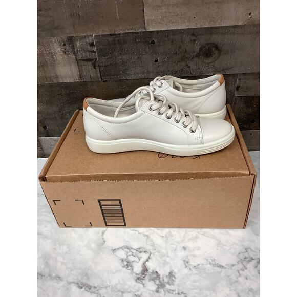 ECCO Women's 6-6.5 White Soft 7 Leather Low Top Sneaker Lace Up Casual LB14-18 - Picture 6 of 11